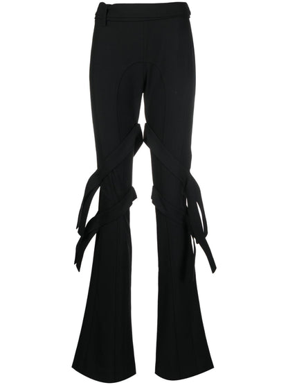 Ambush Flared Strap-Detail Virgin Wool Trousers Black