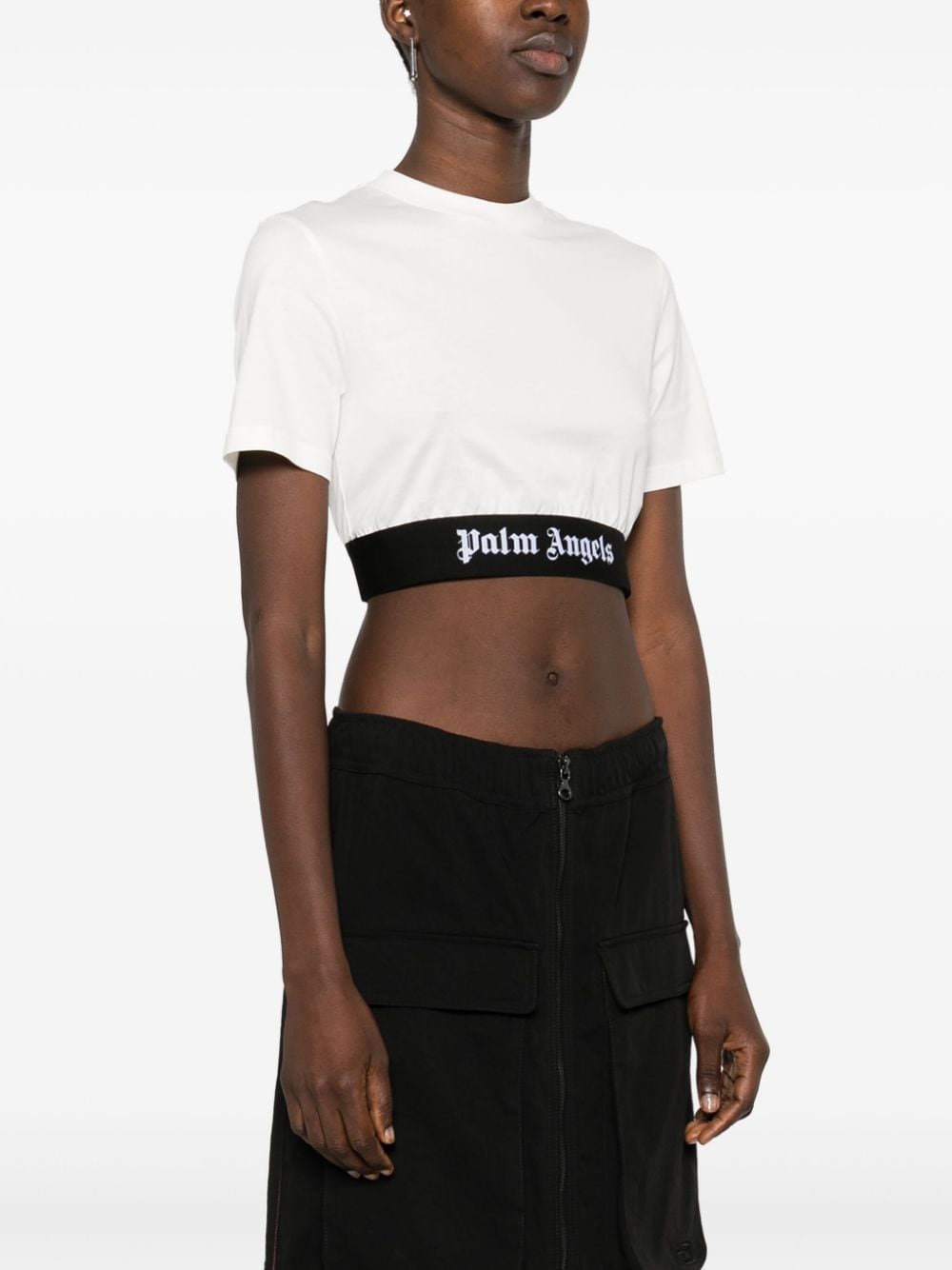 Logo-jacquard cropped T-shirt