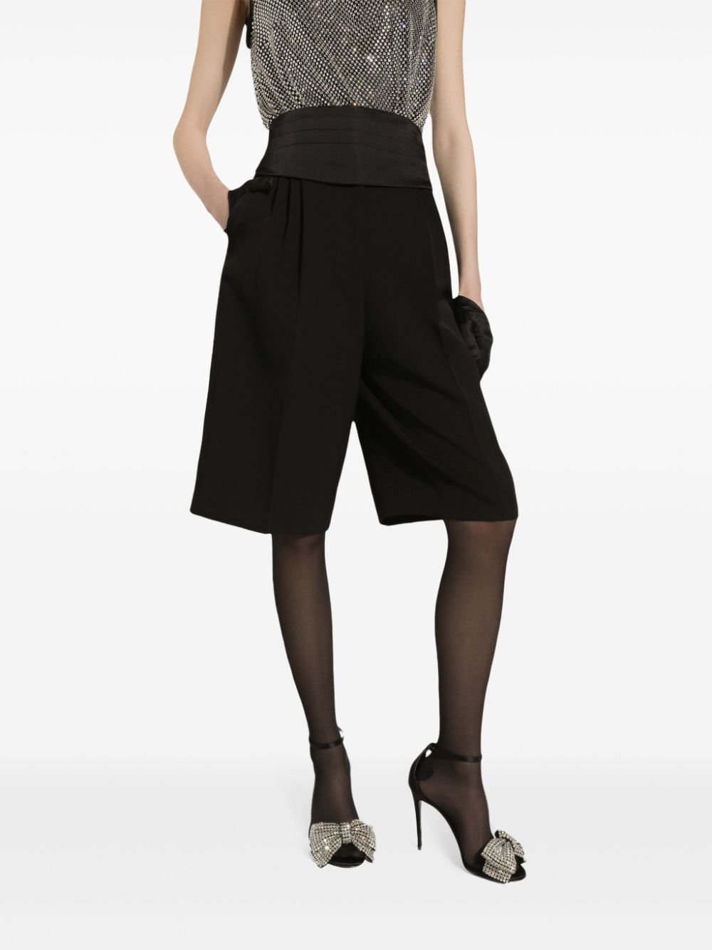 Wool gabardine tuxedo Bermuda shorts