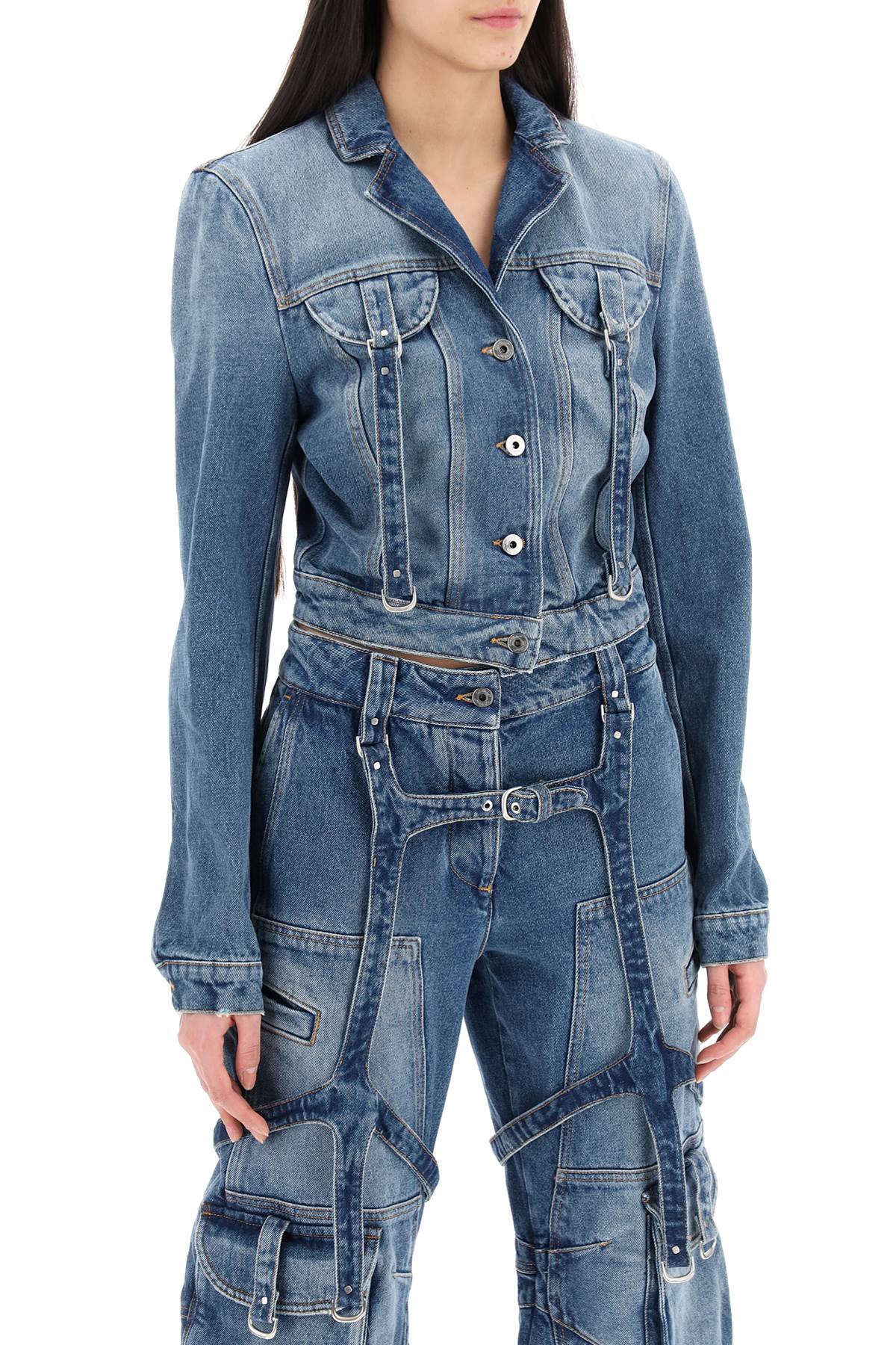 Denim jacket with harness details