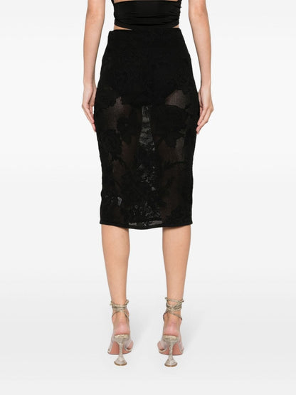 Blumarine Embroidered Pencil Midi Skirt Black 