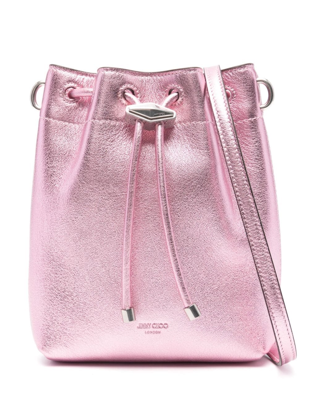 Metallic leather mini bucket bag