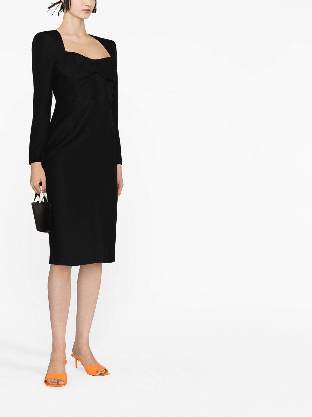Roland Mouret Pre Sweetheart-Neckline Wool Midi Dress Black Black