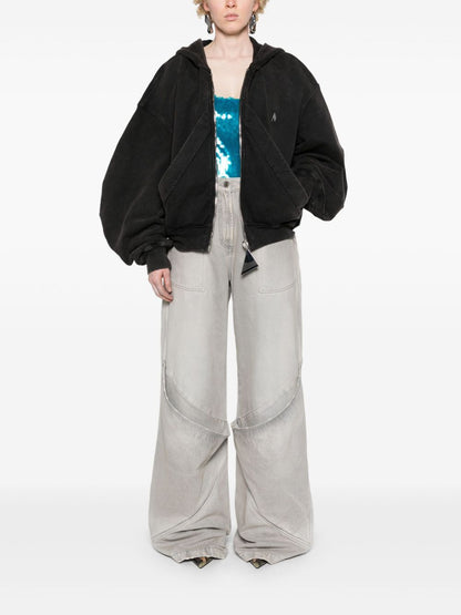 The Attico Wide-Leg Distressed High-Rise Jeans Grey