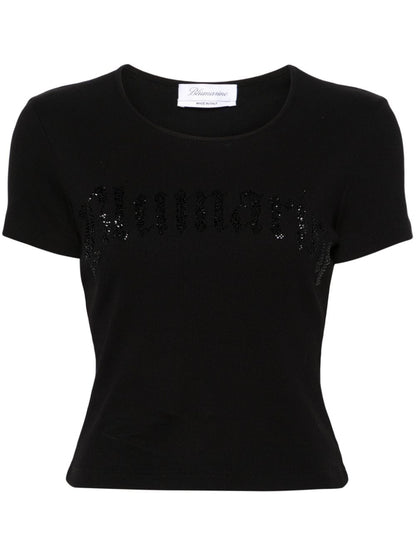 Rhinestones Logo Ribbed T-shirt