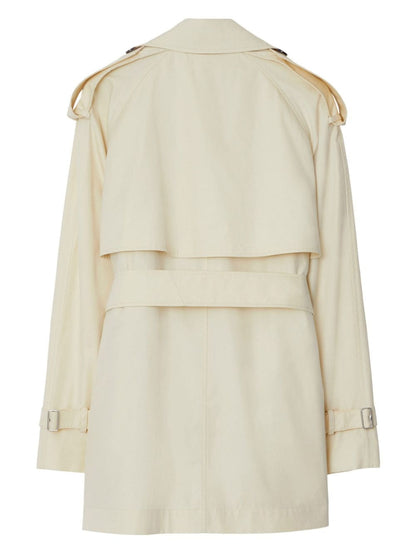 Burberry Short Belted Cotton Trench Coat White
