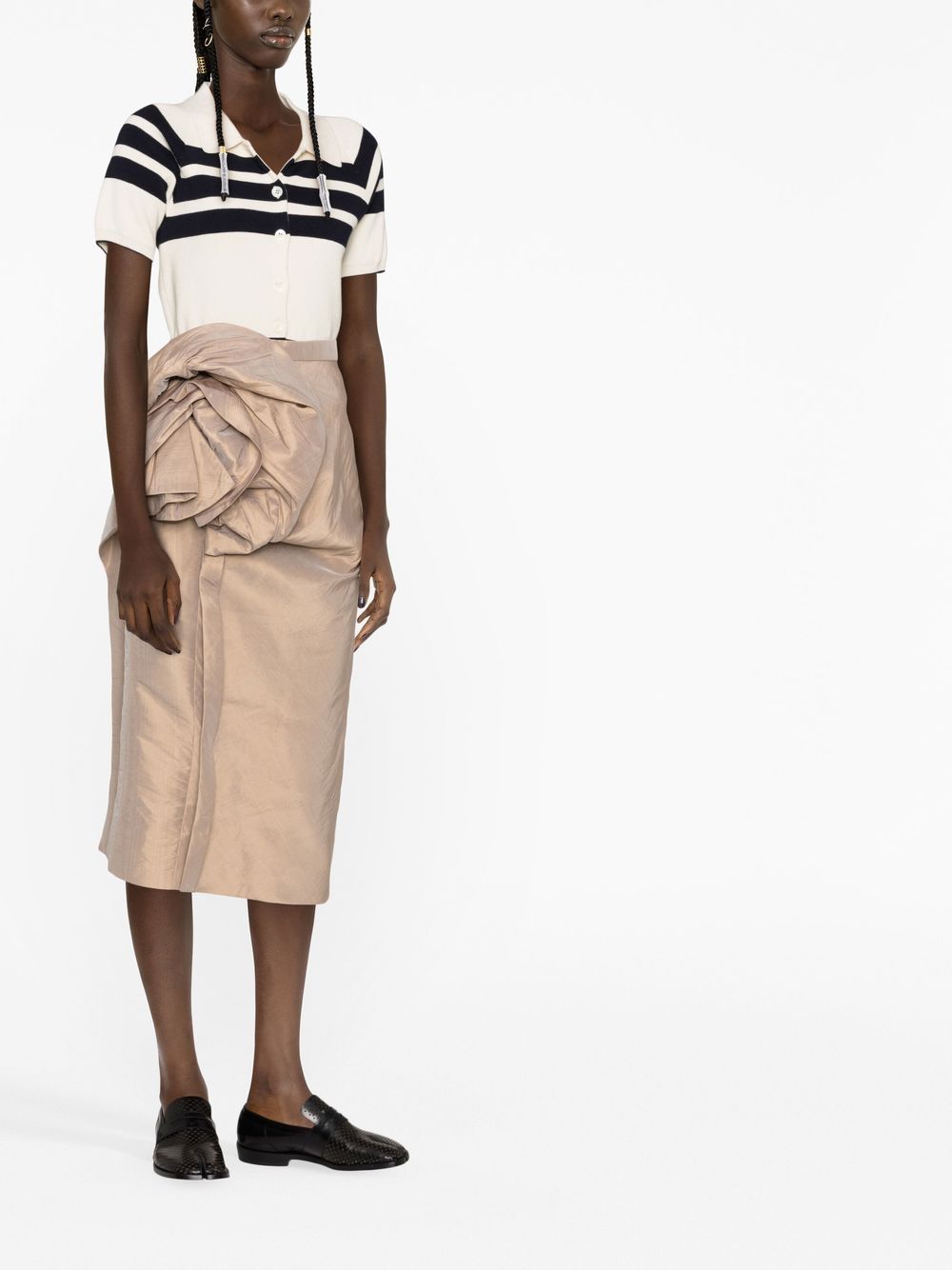 Maison Margiela Floral-Detail Draped Midi Skirt Beige