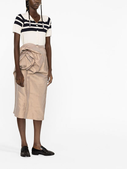 Maison Margiela Floral-Detail Draped Midi Skirt Beige
