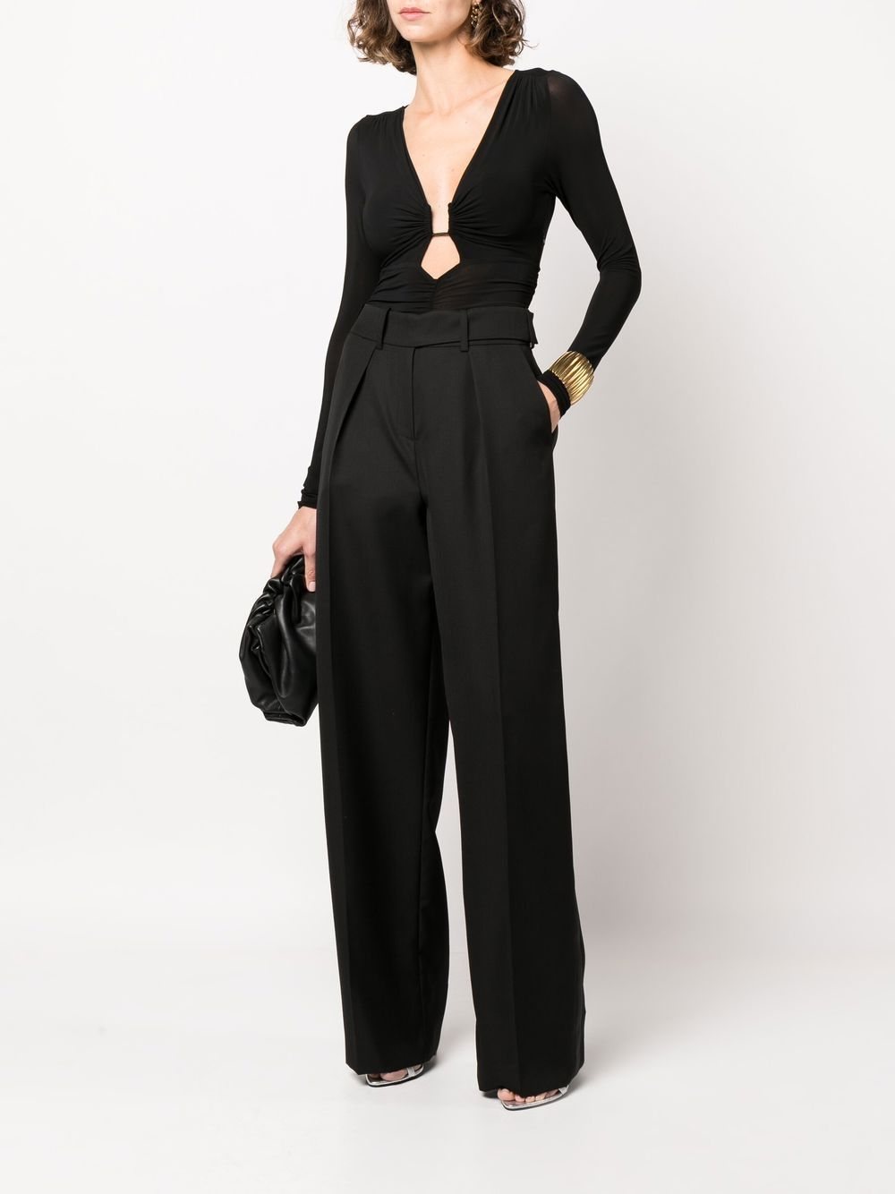 Black Wool High-Waist Tailored Trousers