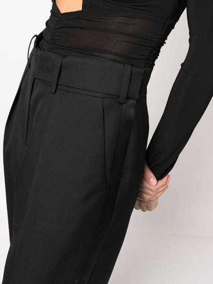 Black Wool High-Waist Tailored Trousers