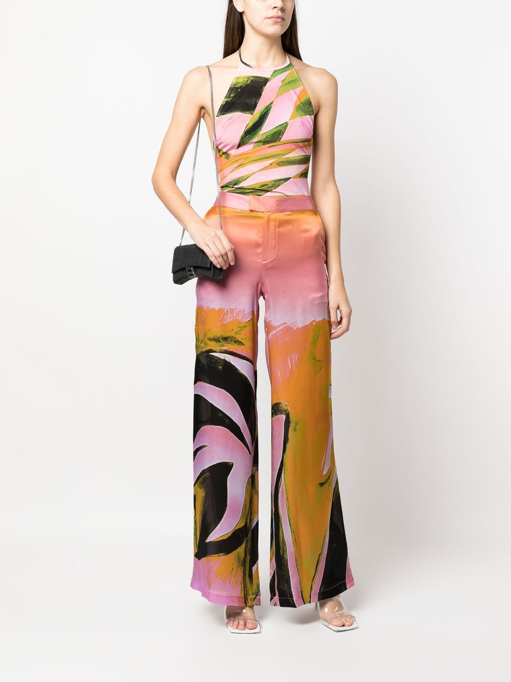 All-over graphic print silk trousers