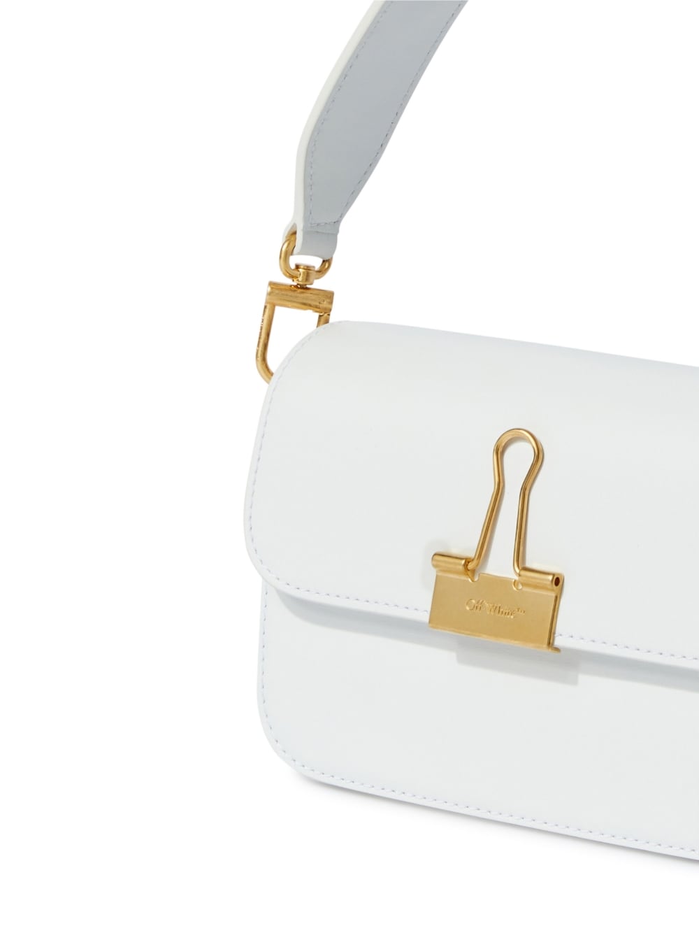 Off White Small Binder Leather Shoulder Bag White