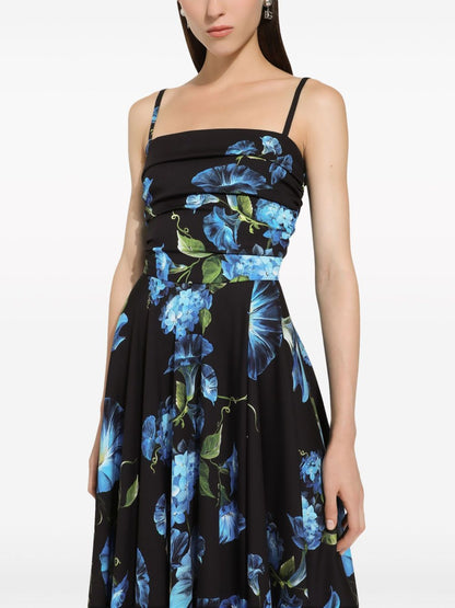 stretch-silk floral print midi dress