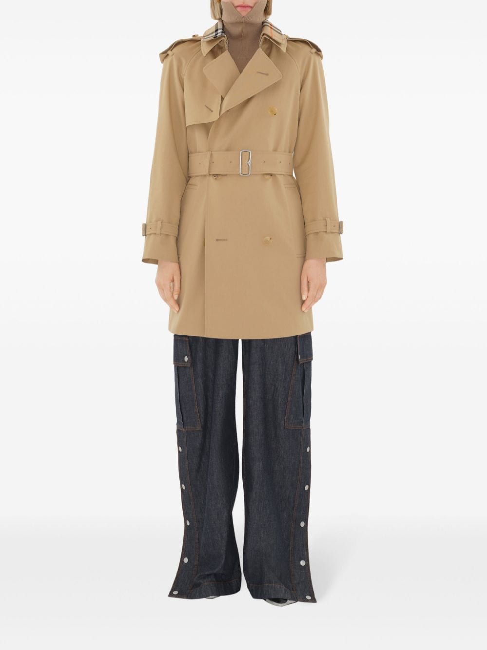 Check Collar Trench Coat