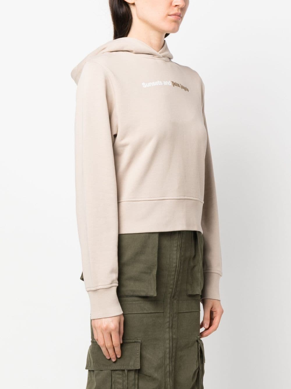 Palm Angels Logo-Print Cotton Hoodie Beige Beige