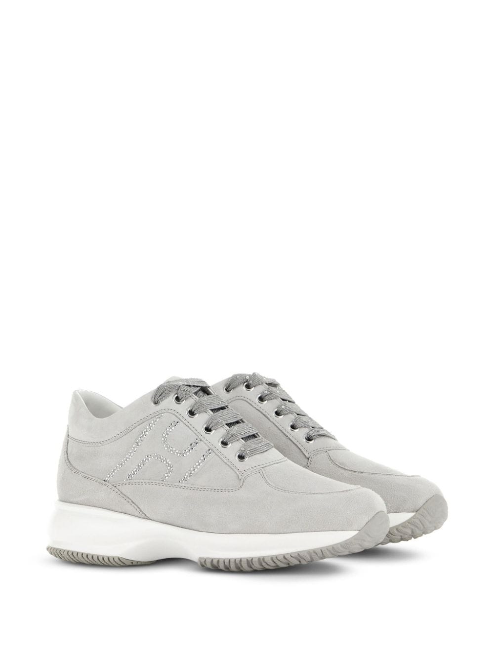 Hogan Pre Interactive Crystal-Embellished Calf Leather Sneakers White White