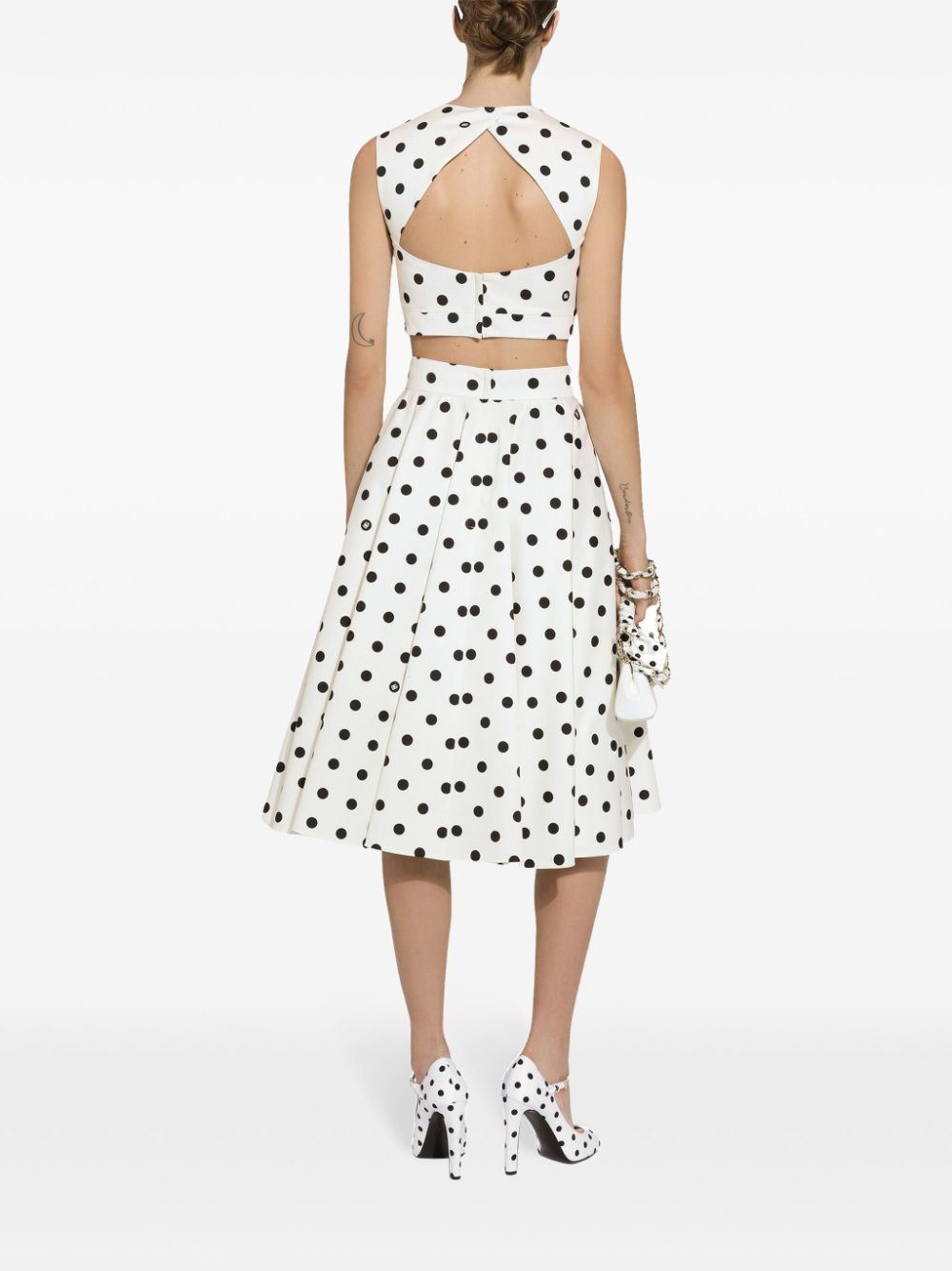 Cotton corset top with polka-dot print