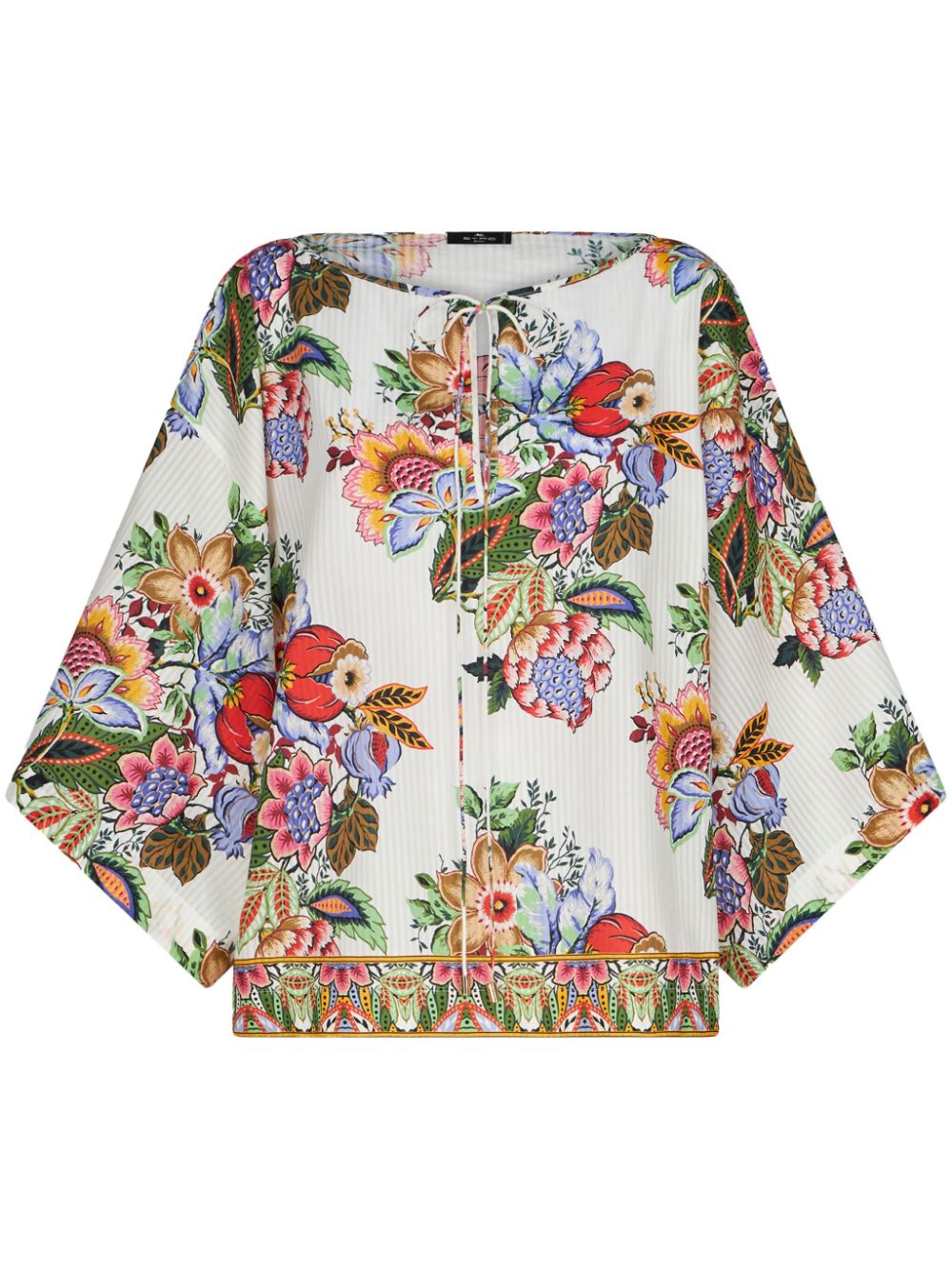 Etro Floral-Print Striped Cotton-Silk Blouse White white