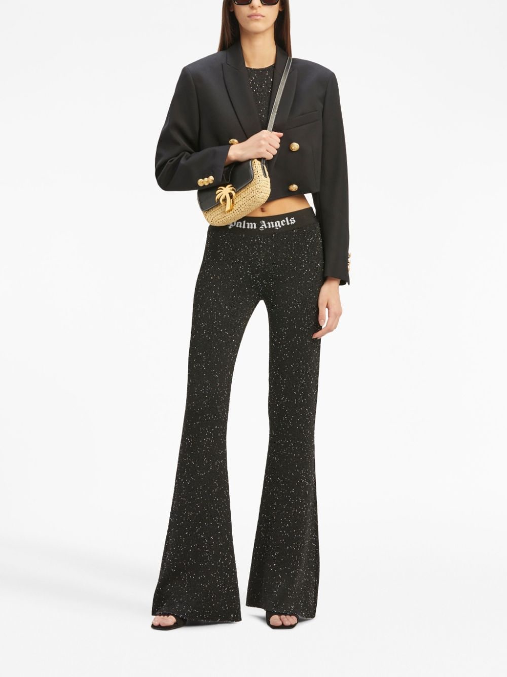 Palm Angels Cropped Double-Breasted Wool-Blend Blazer Black Black