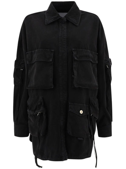The Attico Cotton Cargo Jacket with Classic Collar Black