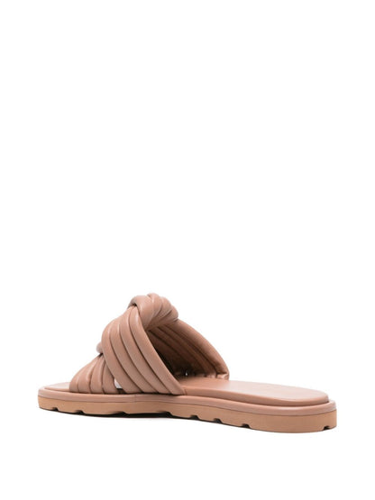 Gianvito Rossi Padded Knot-Detail Calf Leather Slides Beige