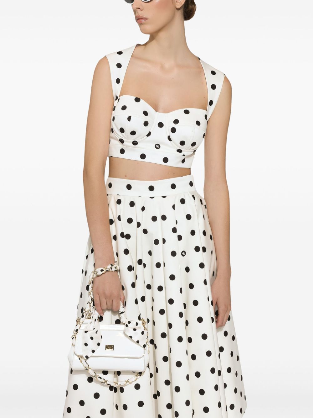 Cotton corset top with polka-dot print