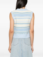 Ganni Striped Sleeveless Merino Wool-Blend Sweater Vest Clear Blue