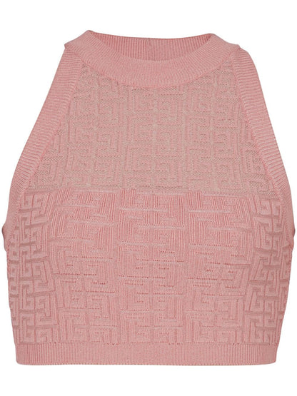 Balmain Monogram Sleeveless Knit Top Pink Pink