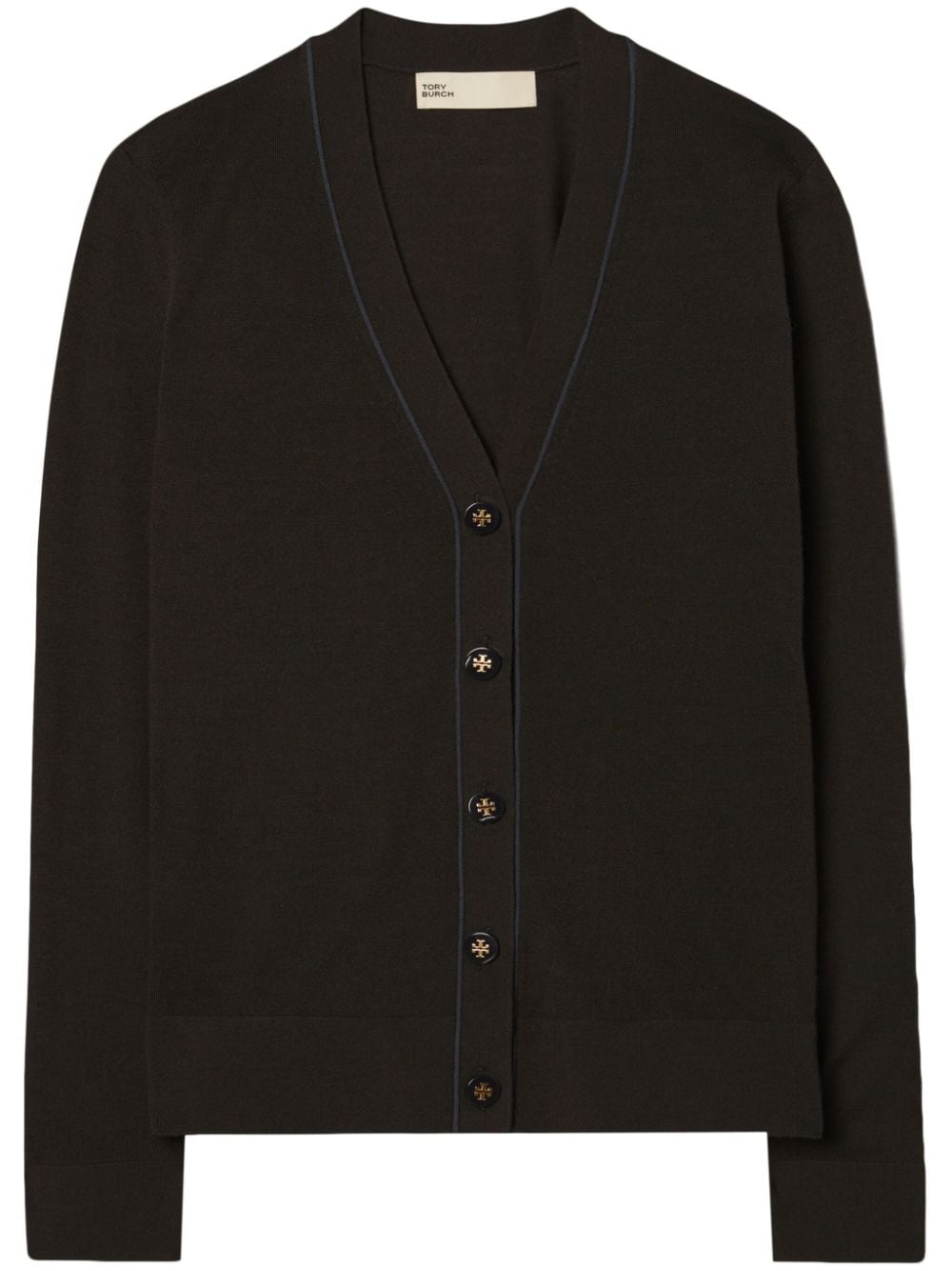 Tory Burch Fine Knit Wool-Silk V-Neck Cardigan Black