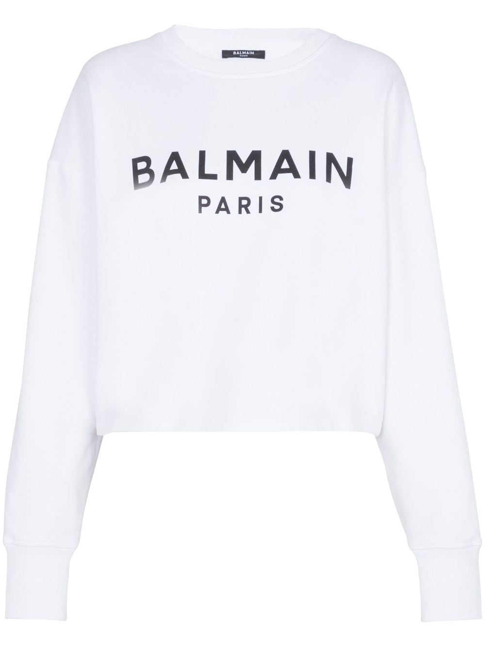 Balmain Logo-Print Organic Cotton Cropped Sweatshirt White