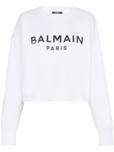 Balmain Logo-Print Organic Cotton Cropped Sweatshirt White
