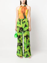 Louisa Ballou Leaves-Print Wide-Leg Trousers Green