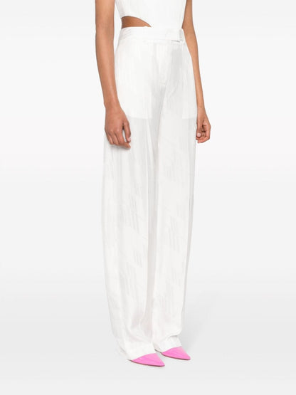 The Attico Satin Jacquard Logo Straight-Leg Trousers White