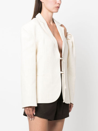 JACQUEMUS Galliga Asymmetric Linen-Blend Blazer White