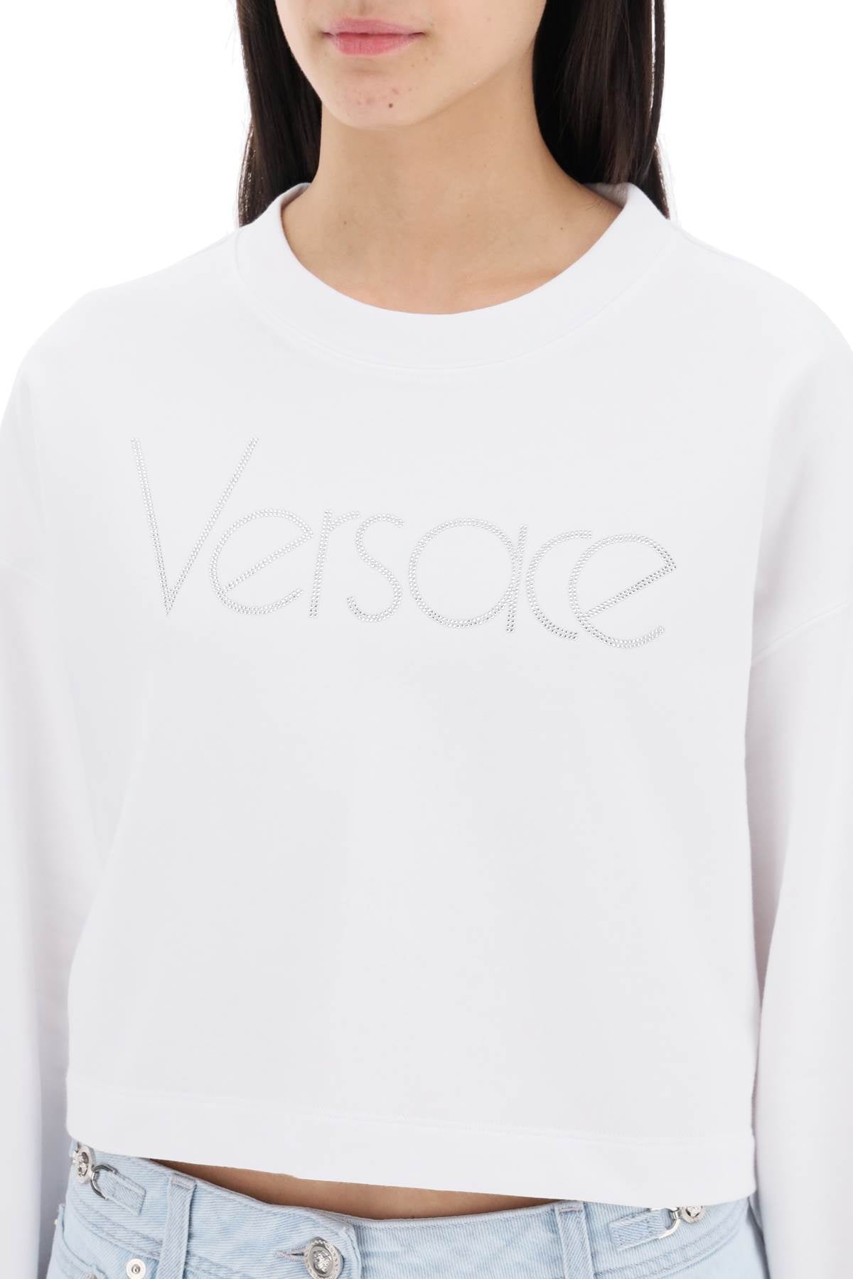 Cropped sweatshirt with rhinestone