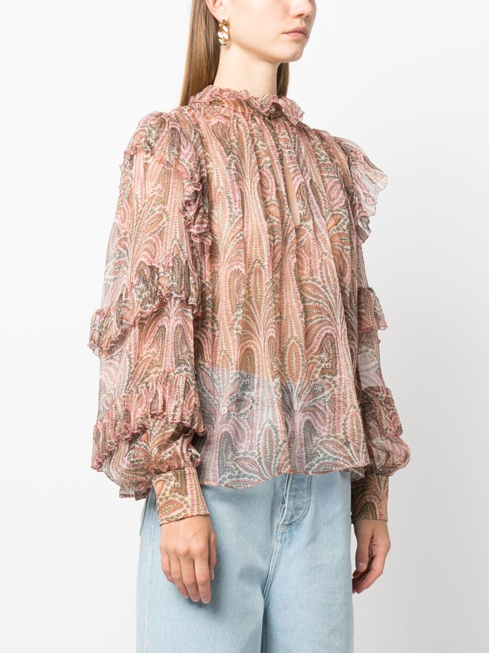 Paisley-print ruffled blouse