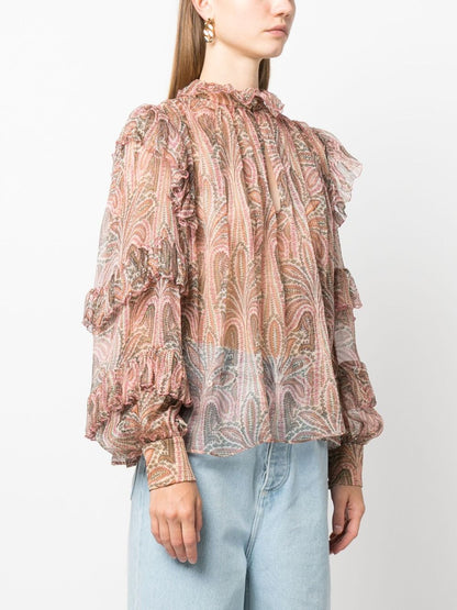 Blouse volantée à imprimé cachemire