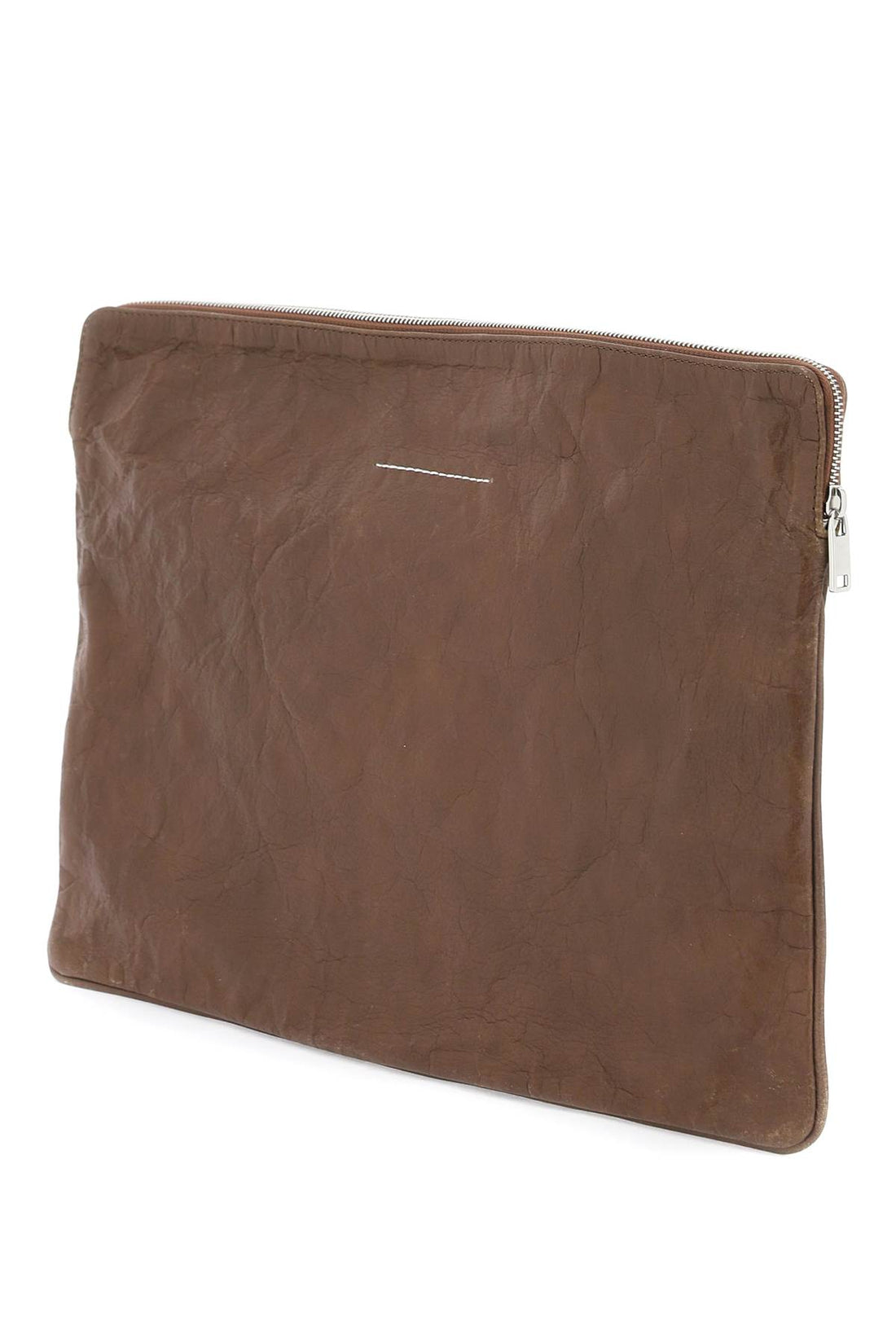 Crinkled leather document holder pouch