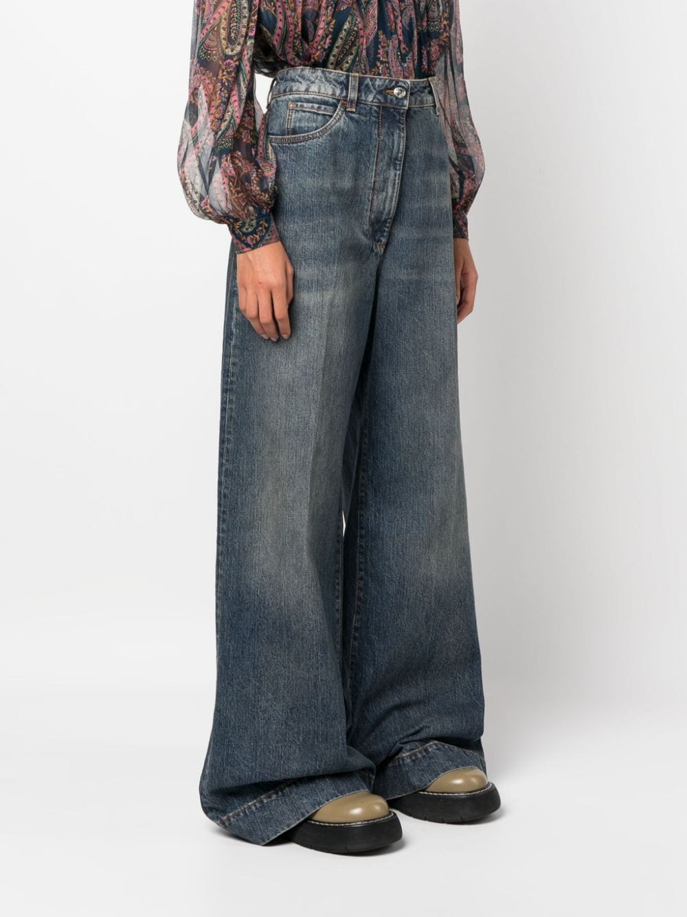 Etro High-Rise Flared Jeans with Pegaso Embroidery Blue Blue