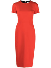 Victoria Beckham Gabardine Pencil Dress with Dart Detailing Red