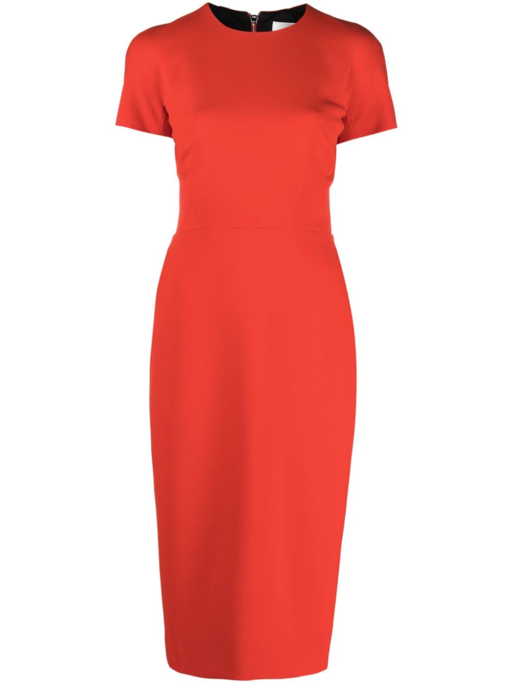 Victoria Beckham Gabardine Pencil Dress with Dart Detailing Red