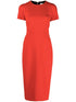 Victoria Beckham Gabardine Pencil Dress with Dart Detailing Red