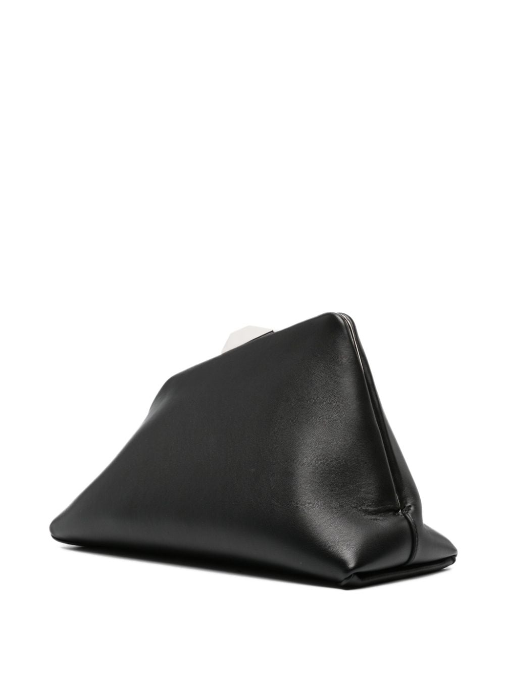 The Attico Day Off Asymmetric Black Lambskin Clutch Bag with Silver Logo Black