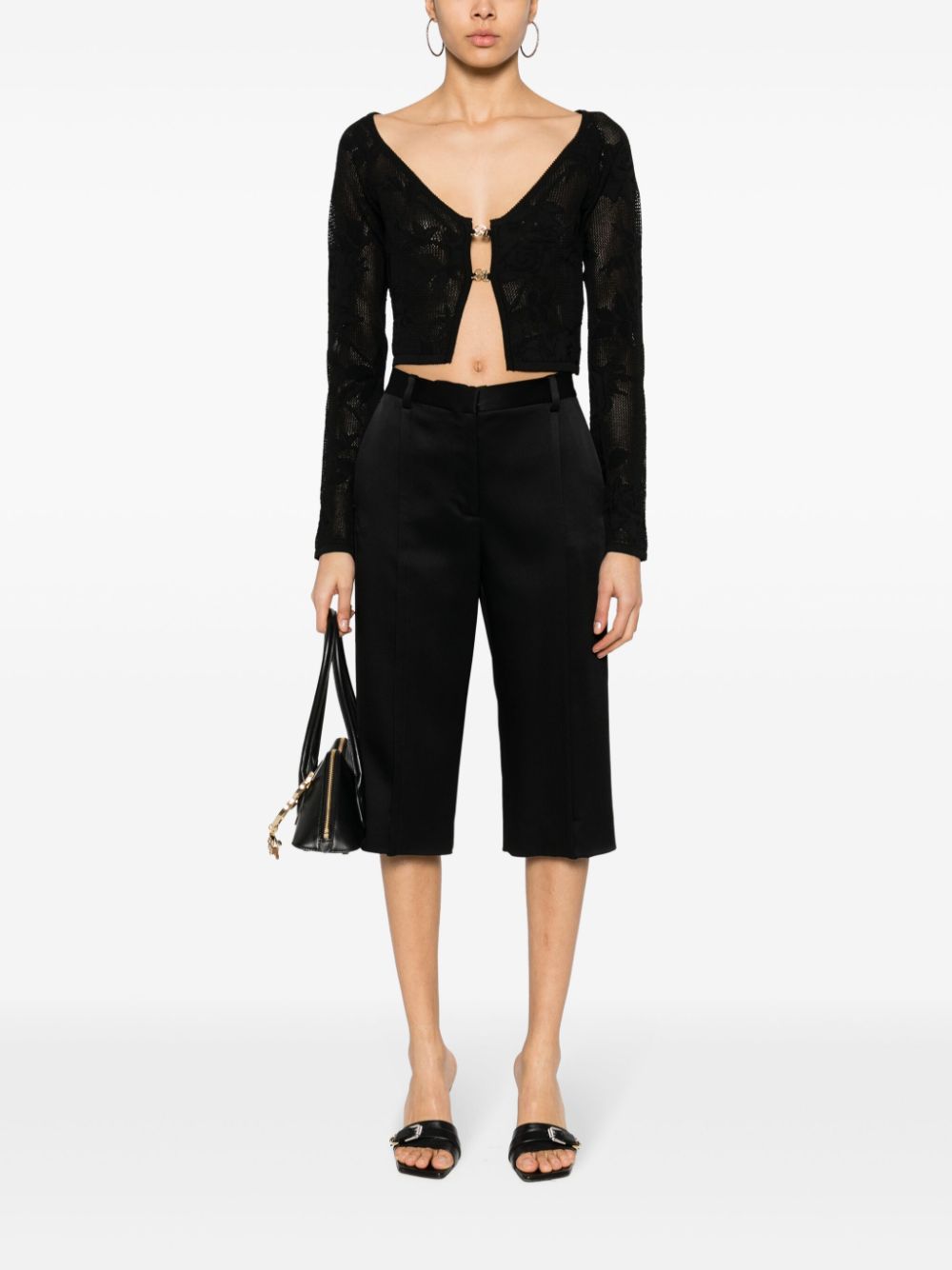 Blumarine Crochet-Knit Floral Cropped Sweater Black Black