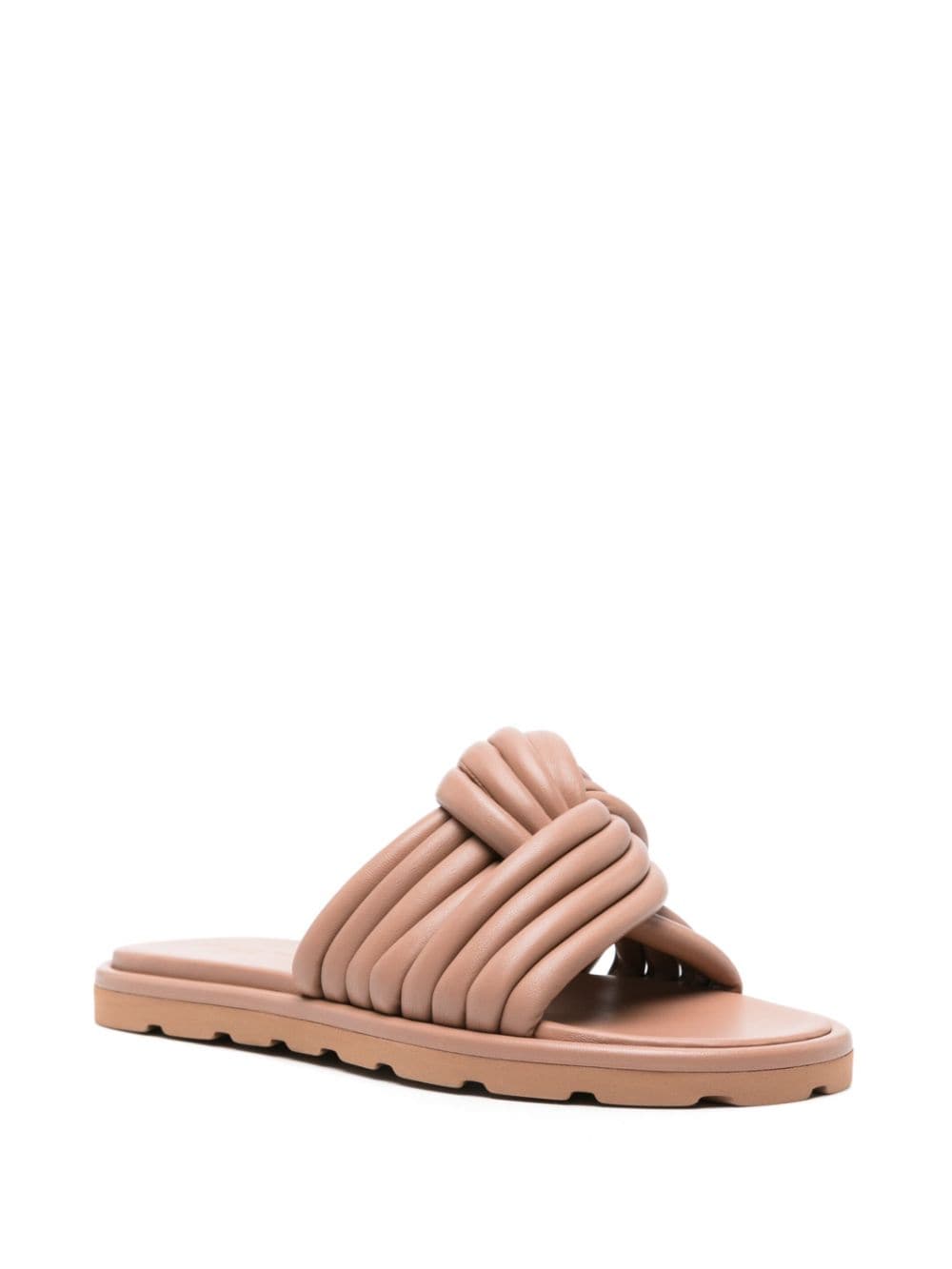 Gianvito Rossi Padded Knot-Detail Calf Leather Slides Beige
