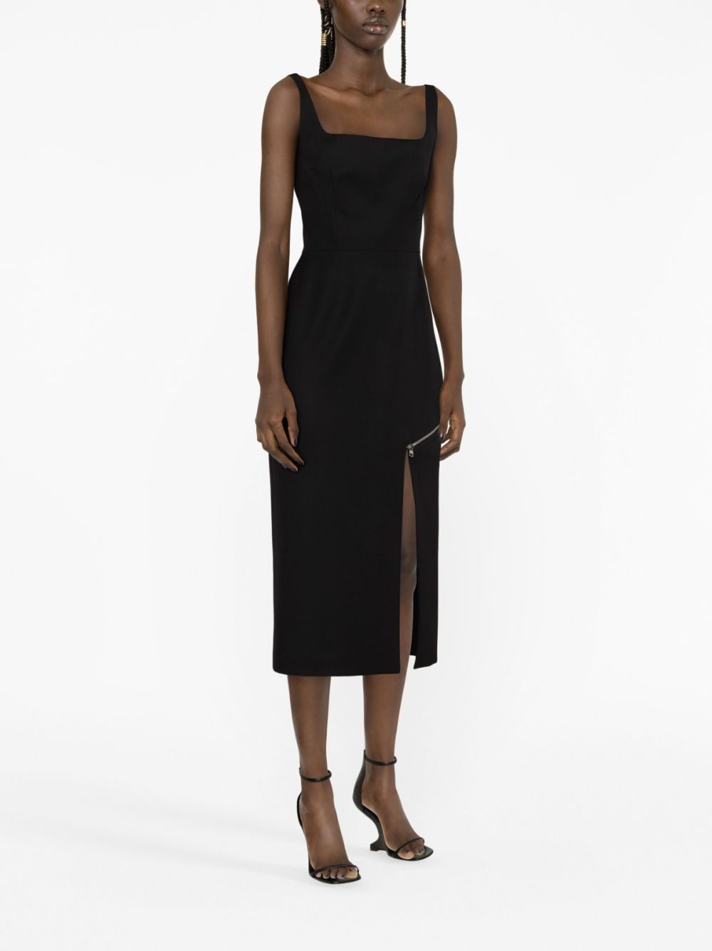 Alexander McQueen Zip-Embellished Wool Midi Dress Black