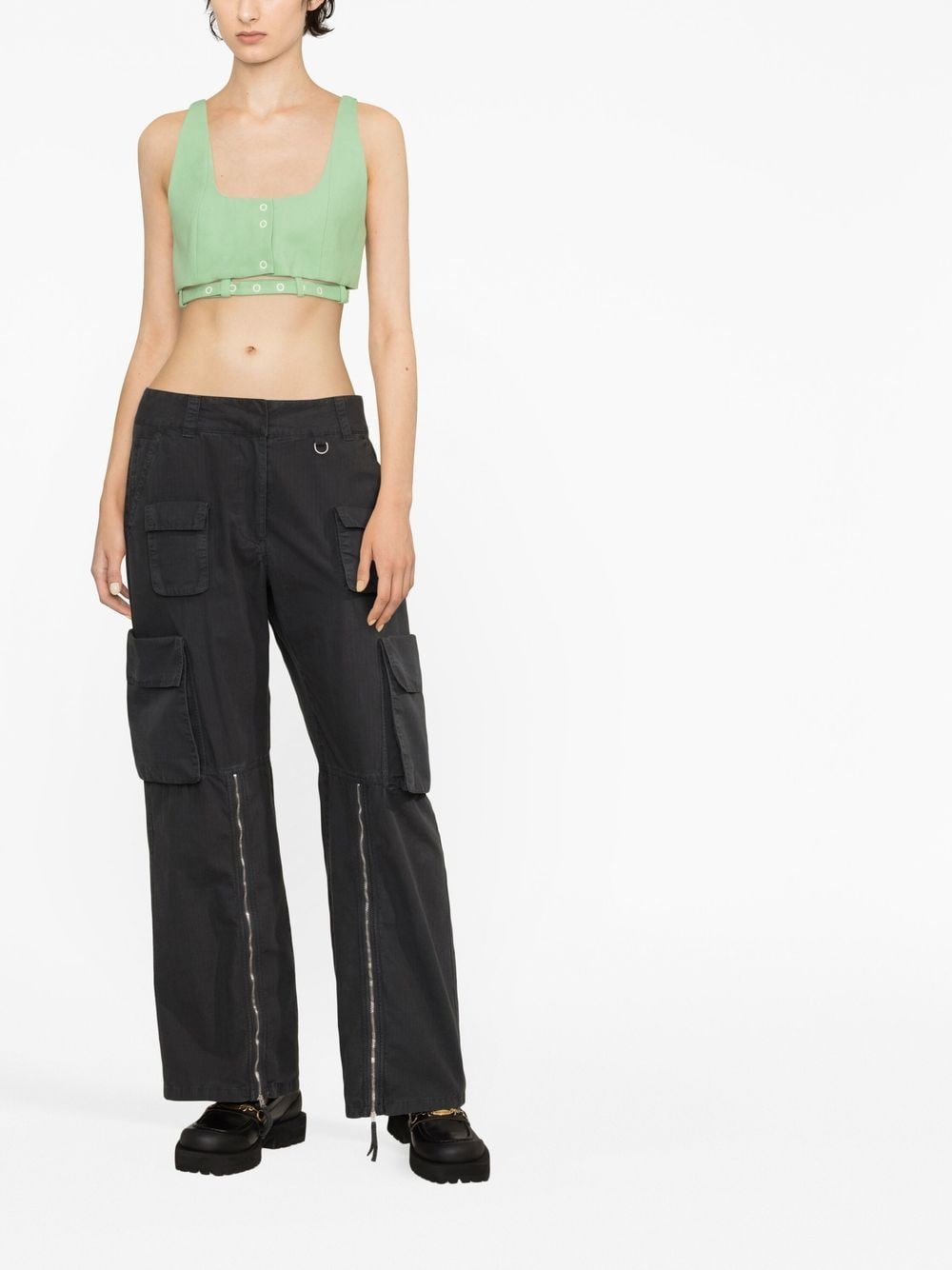 Ganni Cropped Belted Organic Cotton Tank Top Aqua Green