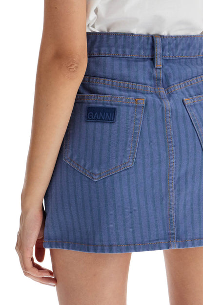 Ganni striped overdyed denim mini skirt