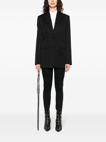 Off White Virgin Wool Embroidered Cuff Blazer Black