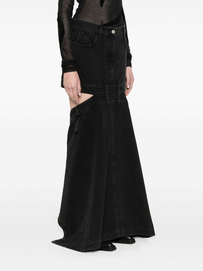 The Attico Cotton Floor-Length Embroidered Cut-Out Skirt Black